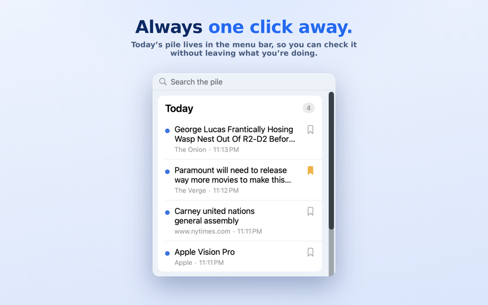 Pagepile living quietly in the Mac menu bar