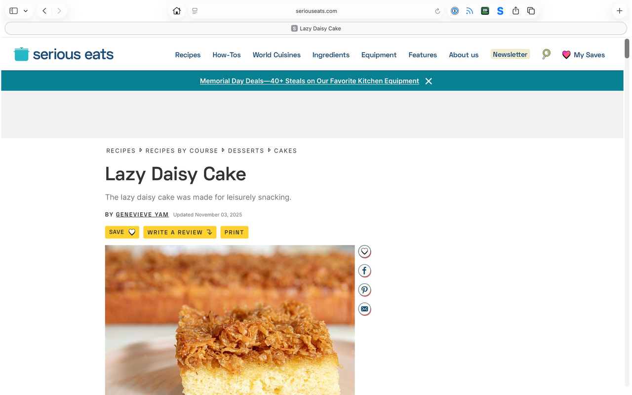 A cluttered recipe web page full of menus, ads, and pop-ups
