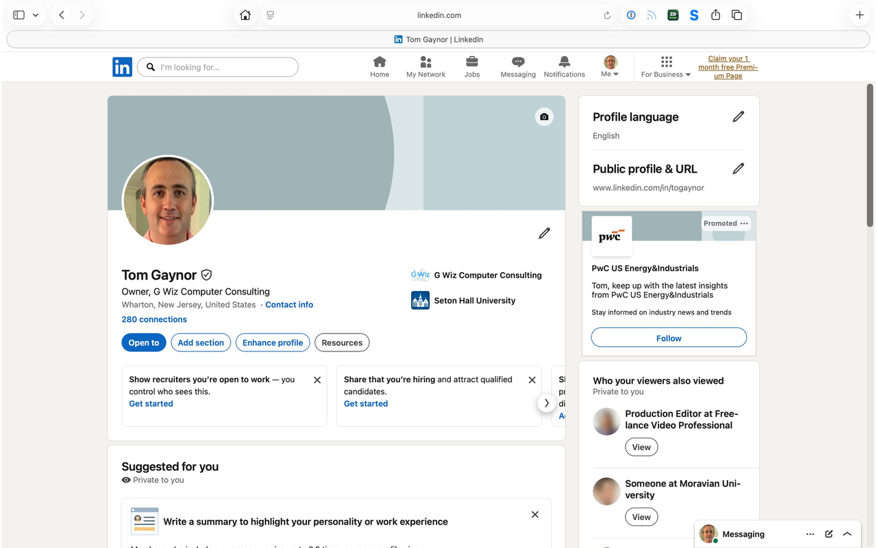 A cluttered LinkedIn profile page